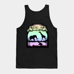 Night picture with Elephant, Giraffe and Hippo in Africa Tank Top